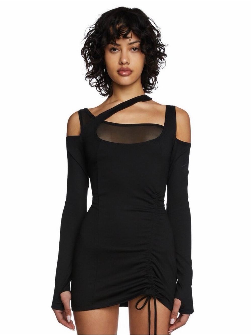 POSTER GIRL Black Cold-Shoulder Mesh-Insert Bodycon Mini Dress